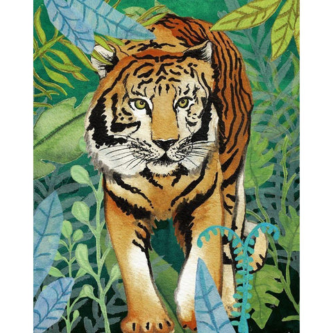 Tiger In The Jungle II White Modern Wood Framed Art Print by Medley, Elizabeth