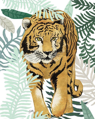 Jungle Tiger I White Modern Wood Framed Art Print with Double Matting by Medley, Elizabeth