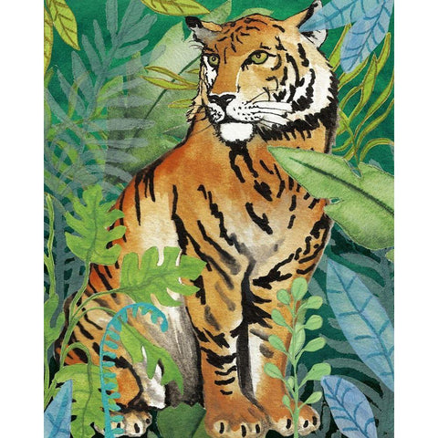 Tiger In The Jungle II Black Modern Wood Framed Art Print with Double Matting by Medley, Elizabeth