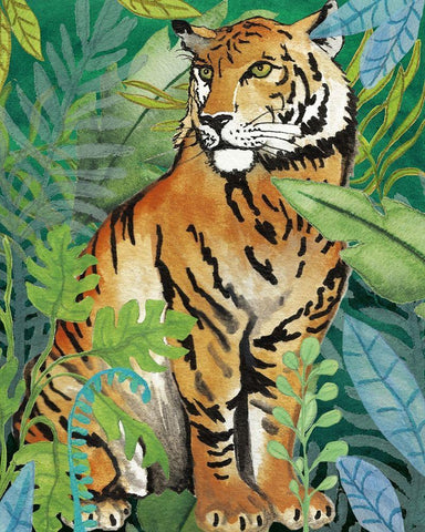 Tiger In The Jungle II Black Ornate Wood Framed Art Print with Double Matting by Medley, Elizabeth