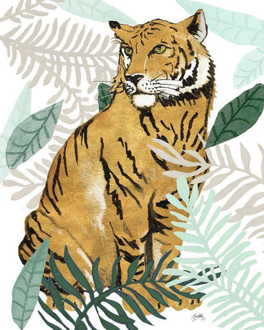 Jungle Tiger II White Modern Wood Framed Art Print with Double Matting by Medley, Elizabeth