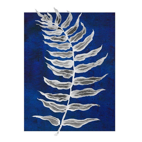 Blue Fern in White Border I Gold Ornate Wood Framed Art Print with Double Matting by Medley, Elizabeth