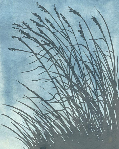 Tall Grasses on Blue I White Modern Wood Framed Art Print with Double Matting by Medley, Elizabeth