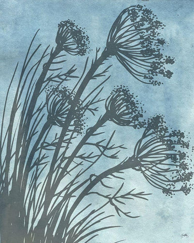 Tall Grasses on Blue II Black Ornate Wood Framed Art Print with Double Matting by Medley, Elizabeth