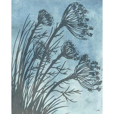 Tall Grasses on Blue II Gold Ornate Wood Framed Art Print with Double Matting by Medley, Elizabeth