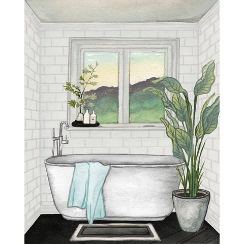 Modern Black and White Bath I Black Modern Wood Framed Art Print with Double Matting by Medley, Elizabeth