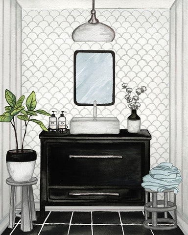 Modern Black and White Bath II Black Ornate Wood Framed Art Print with Double Matting by Medley, Elizabeth