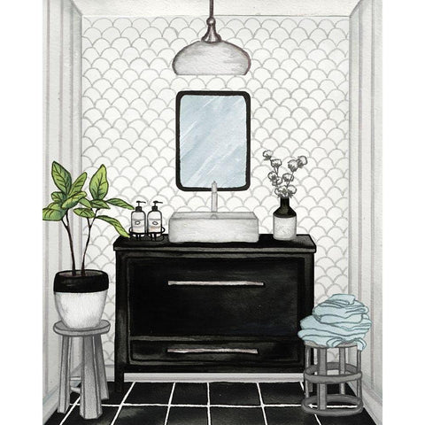 Modern Black and White Bath II White Modern Wood Framed Art Print by Medley, Elizabeth