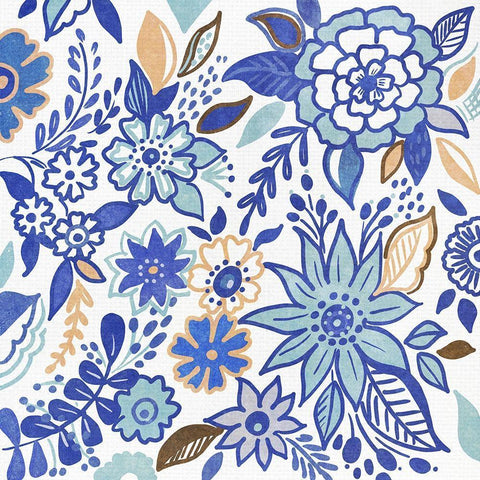 Botanical Azul I Black Ornate Wood Framed Art Print with Double Matting by Del Sol, Ani