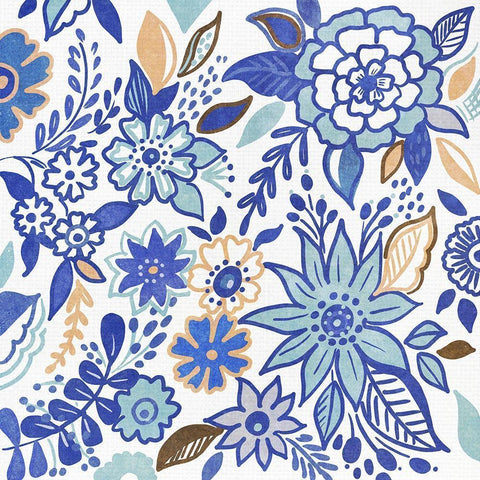 Botanical Azul I Gold Ornate Wood Framed Art Print with Double Matting by Del Sol, Ani