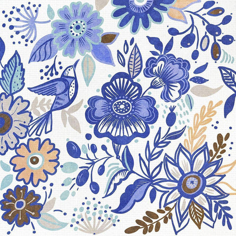 Botanical Azul II White Modern Wood Framed Art Print by Del Sol, Ani