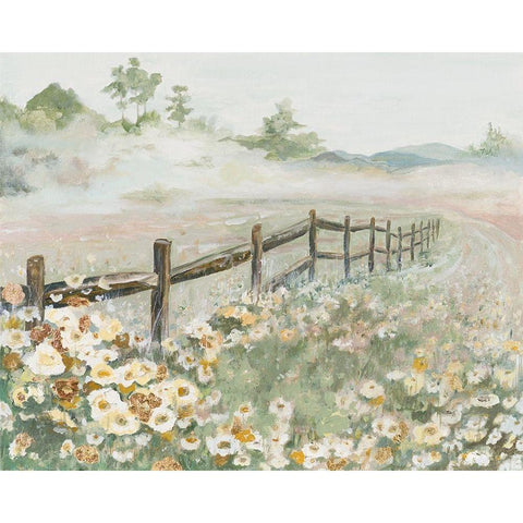 Fence with Flowers Black Modern Wood Framed Art Print by Pinto, Patricia
