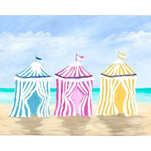Beach Cabanas White Modern Wood Framed Art Print by DeRice, Julie