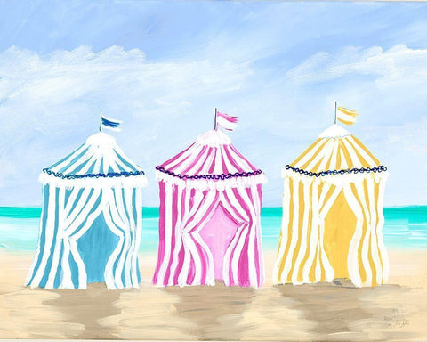 Beach Cabanas Black Ornate Wood Framed Art Print with Double Matting by DeRice, Julie