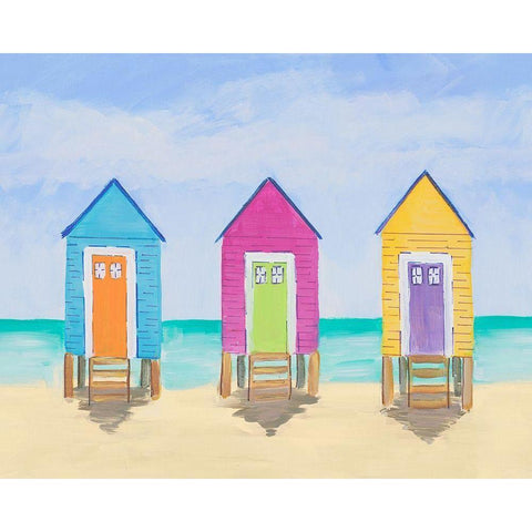 Beach Shacks White Modern Wood Framed Art Print by DeRice, Julie