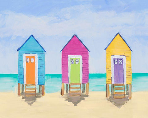 Beach Shacks Black Ornate Wood Framed Art Print with Double Matting by DeRice, Julie