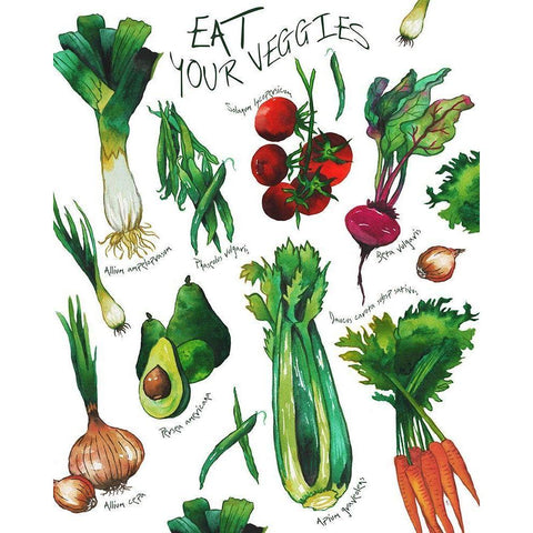 Eat Your Veggies Black Modern Wood Framed Art Print with Double Matting by Medley, Elizabeth