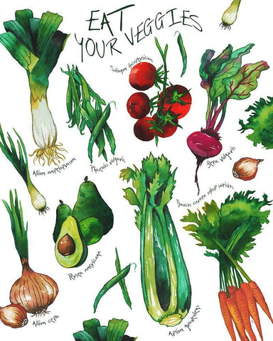 Eat Your Veggies Black Ornate Wood Framed Art Print with Double Matting by Medley, Elizabeth