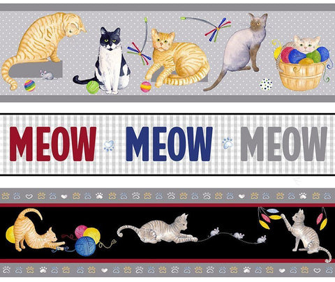 Meow, Meow, Meow Pattern White Modern Wood Framed Art Print with Double Matting by Metz, Andi