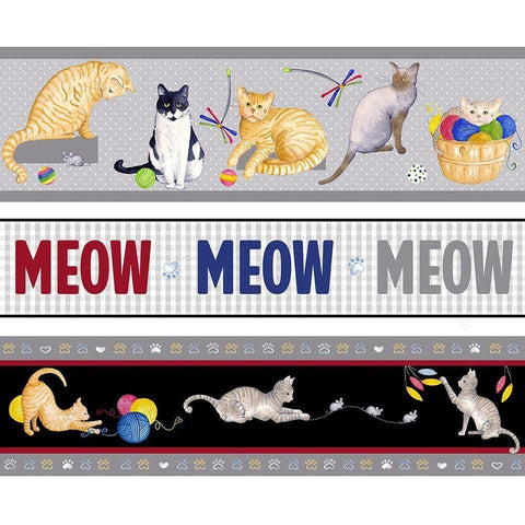 Meow, Meow, Meow Pattern Black Modern Wood Framed Art Print with Double Matting by Metz, Andi
