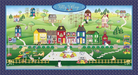 Kitty Cat Village Black Ornate Wood Framed Art Print with Double Matting by Metz, Andi