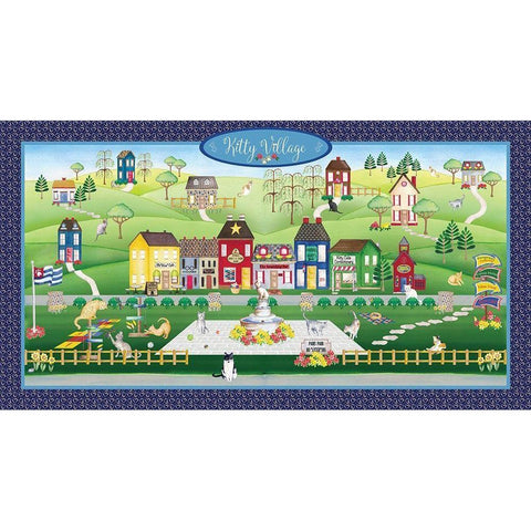 Kitty Cat Village Gold Ornate Wood Framed Art Print with Double Matting by Metz, Andi