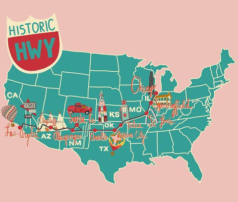 Roadtrip Map Black Ornate Wood Framed Art Print with Double Matting by Bucheli, Jen