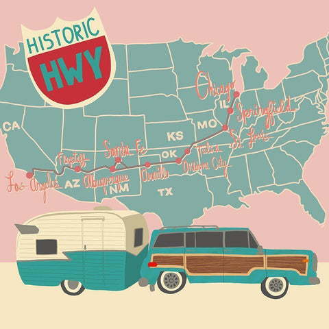 Family Road Trip Gold Ornate Wood Framed Art Print with Double Matting by Bucheli, Jen