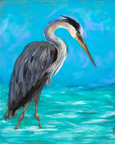 Beach Bird I White Modern Wood Framed Art Print with Double Matting by DeRice, Julie