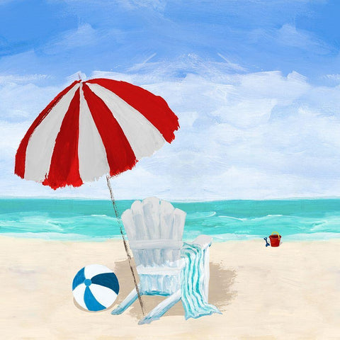 Beach Chair with Umbrella White Modern Wood Framed Art Print by DeRice, Julie
