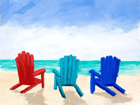 Beach Chair Trio Black Ornate Wood Framed Art Print with Double Matting by DeRice, Julie