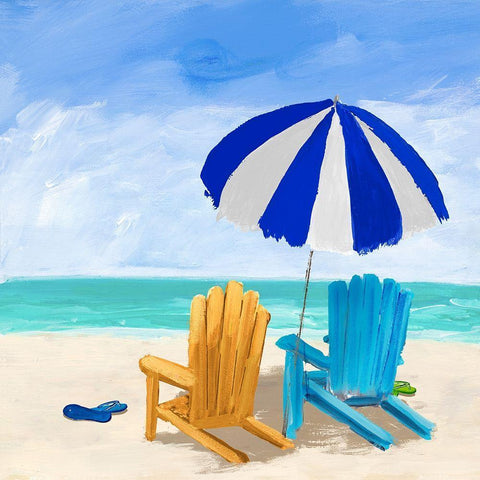 Beach Chairs with Umbrella Black Modern Wood Framed Art Print by DeRice, Julie