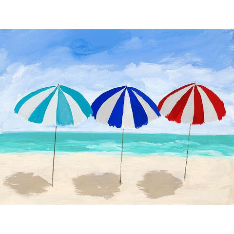 Beach Umbrella Trio Black Modern Wood Framed Art Print by DeRice, Julie