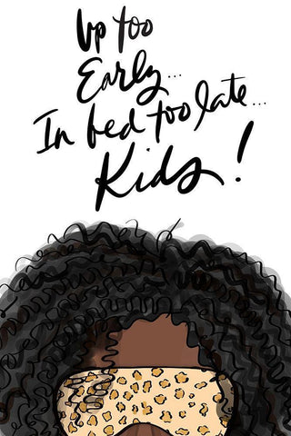 Up Too Early In Bed Too Late Kids (Girl III) White Modern Wood Framed Art Print with Double Matting by Quach, Anna