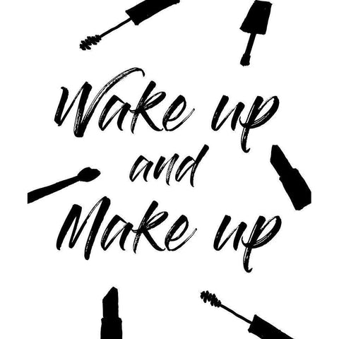 Wake Up And Make Up White Modern Wood Framed Art Print by Quach, Anna