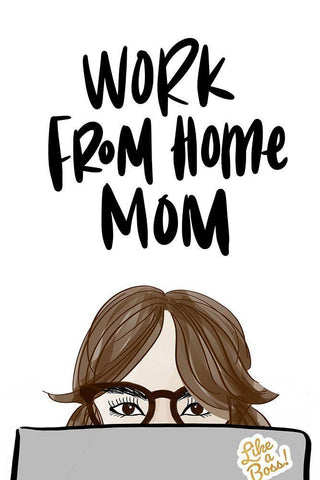 Work From Home Mom (Girl VI) White Modern Wood Framed Art Print with Double Matting by Quach, Anna