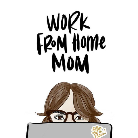Work From Home Mom (Girl VI) Black Modern Wood Framed Art Print with Double Matting by Quach, Anna