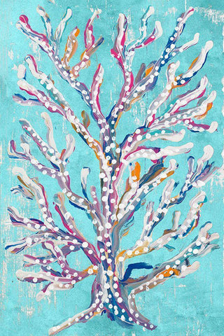 Dotted Coral on Teal White Modern Wood Framed Art Print with Double Matting by Ritter, Gina