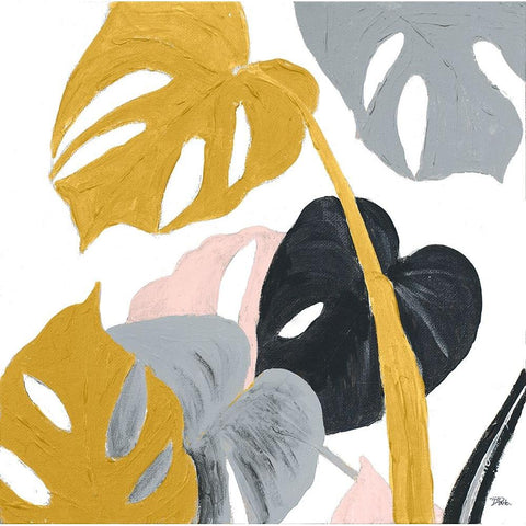 Monstera Design Black Modern Wood Framed Art Print with Double Matting by Pinto, Patricia