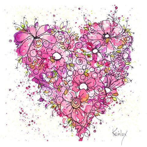 Heart of Flowers I Black Modern Wood Framed Art Print with Double Matting by Krinlox