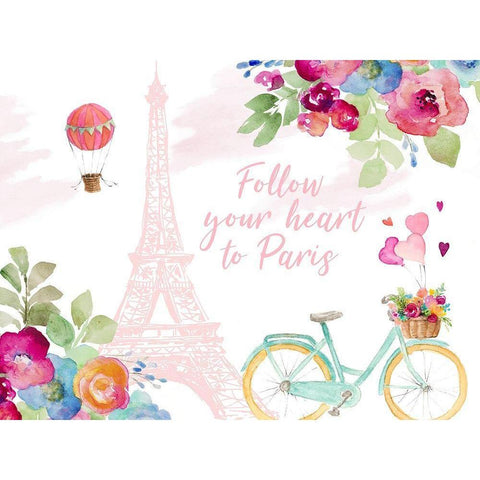 Follow Your Heart to Paris Gold Ornate Wood Framed Art Print with Double Matting by Loreth, Lanie