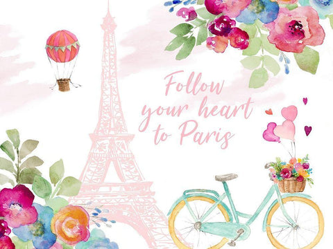 Follow Your Heart to Paris White Modern Wood Framed Art Print with Double Matting by Loreth, Lanie