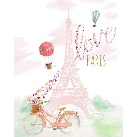 Pink Eiffel Bike Ride Gold Ornate Wood Framed Art Print with Double Matting by Loreth, Lanie