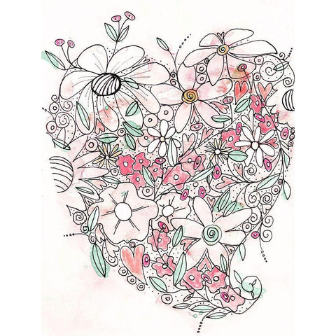 Blooming Heart I Black Modern Wood Framed Art Print by Krinlox