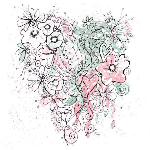 Blooming Heart II White Modern Wood Framed Art Print by Krinlox