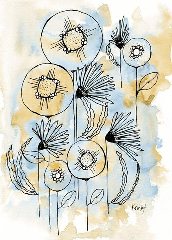 Yellow and Blue Blooms I Black Ornate Wood Framed Art Print with Double Matting by Krinlox