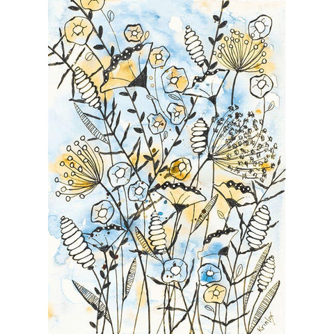 Yellow and Blue Blooms II Gold Ornate Wood Framed Art Print with Double Matting by Krinlox