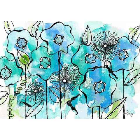 Blue Tone Garden Black Modern Wood Framed Art Print with Double Matting by Krinlox