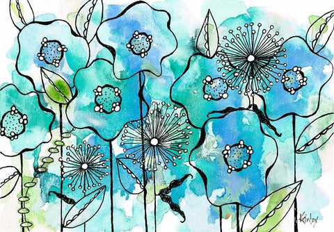 Blue Tone Garden White Modern Wood Framed Art Print with Double Matting by Krinlox