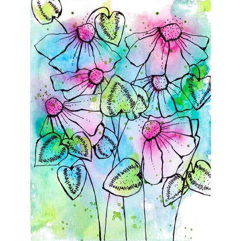 Vibrant Bursts and Blossoms Black Modern Wood Framed Art Print by Krinlox